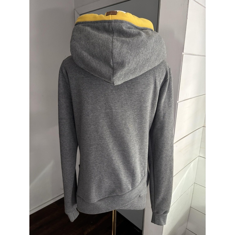 Wanakome Hoodie Womens Medium Gray Yellow Cowl Neck Fleece Pullover Pockets - Picture 3 of 7